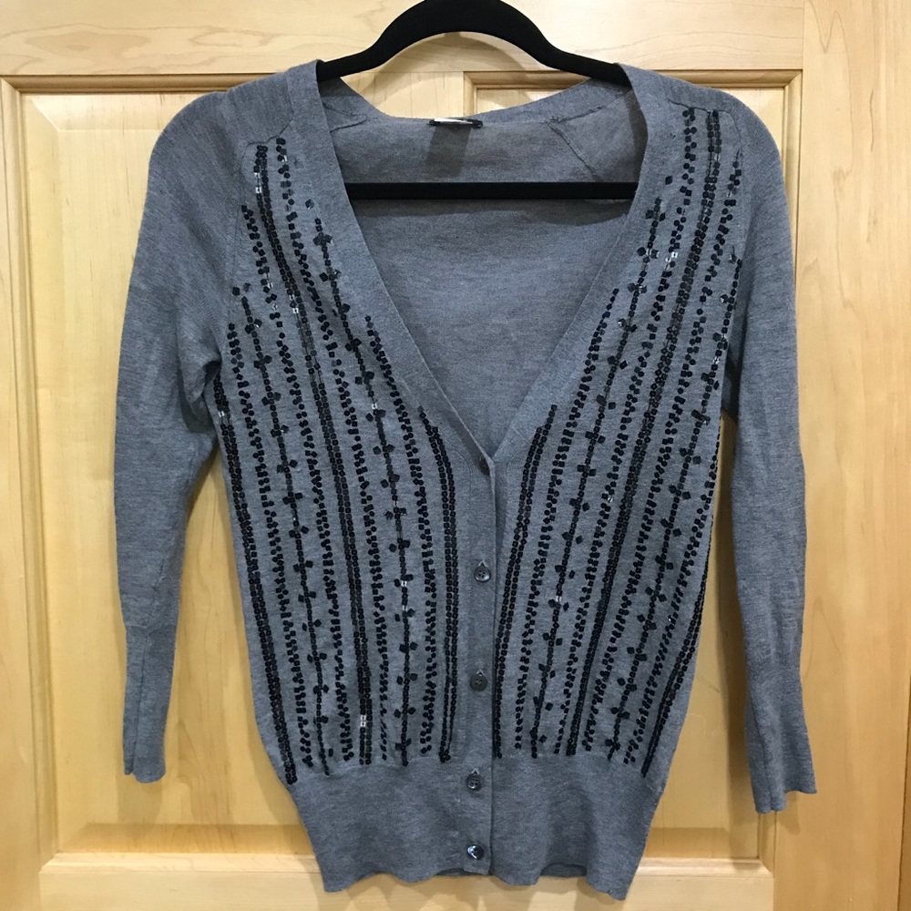 J. Crew cotton wool knit cardigan black sequins XS